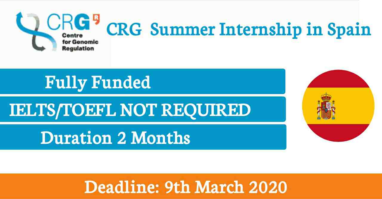 CRG Summer Internship in Barcelona Spain 2020 (Fully Funded) Internship in Spain